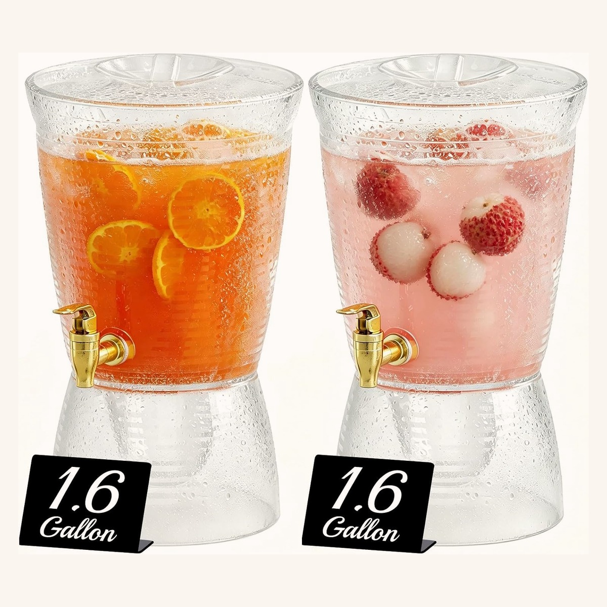 Two plastic drink dispensers with detachable base and spigot